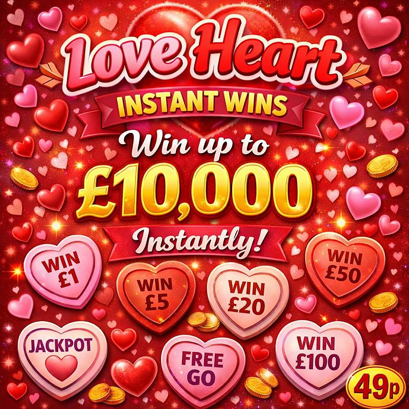 LOVE HEARTS INSTANT WINS  - £5,000 END PRIZE!