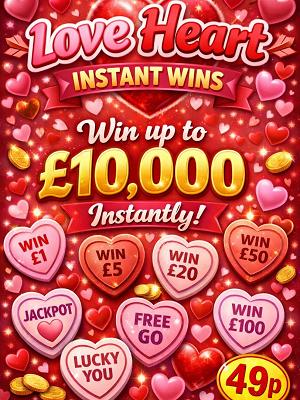 LOVE HEARTS INSTANT WINS  - £5,000 END PRIZE!