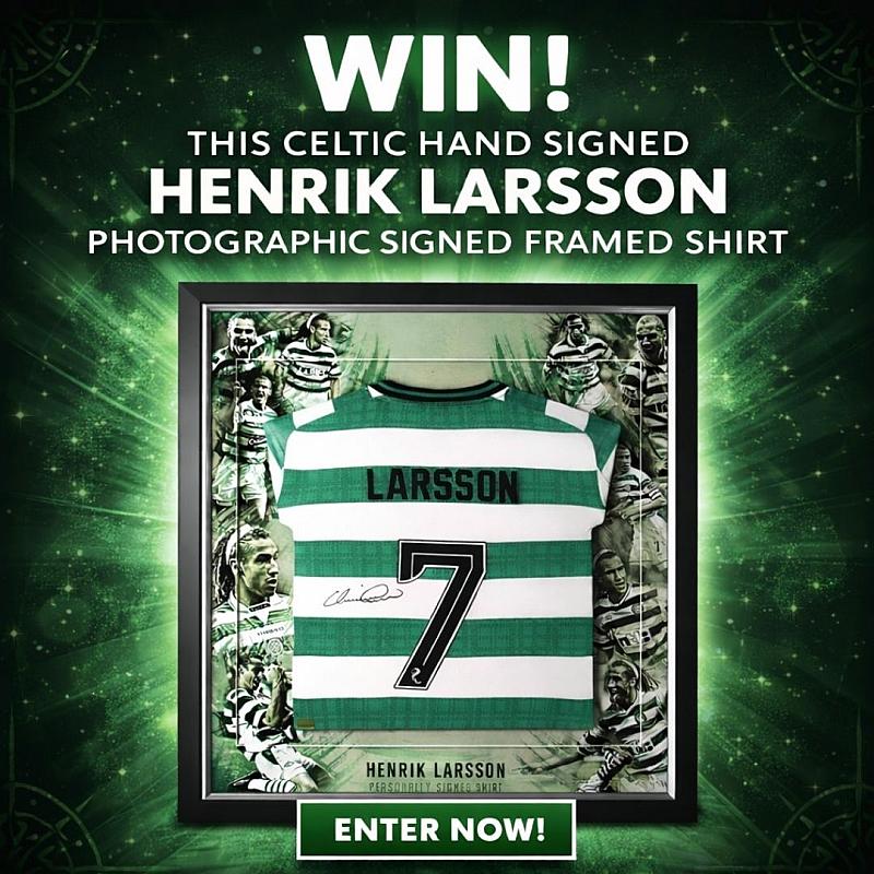 HENRIK LARSSON SIGNED AND FRAMED CELTIC TOP!