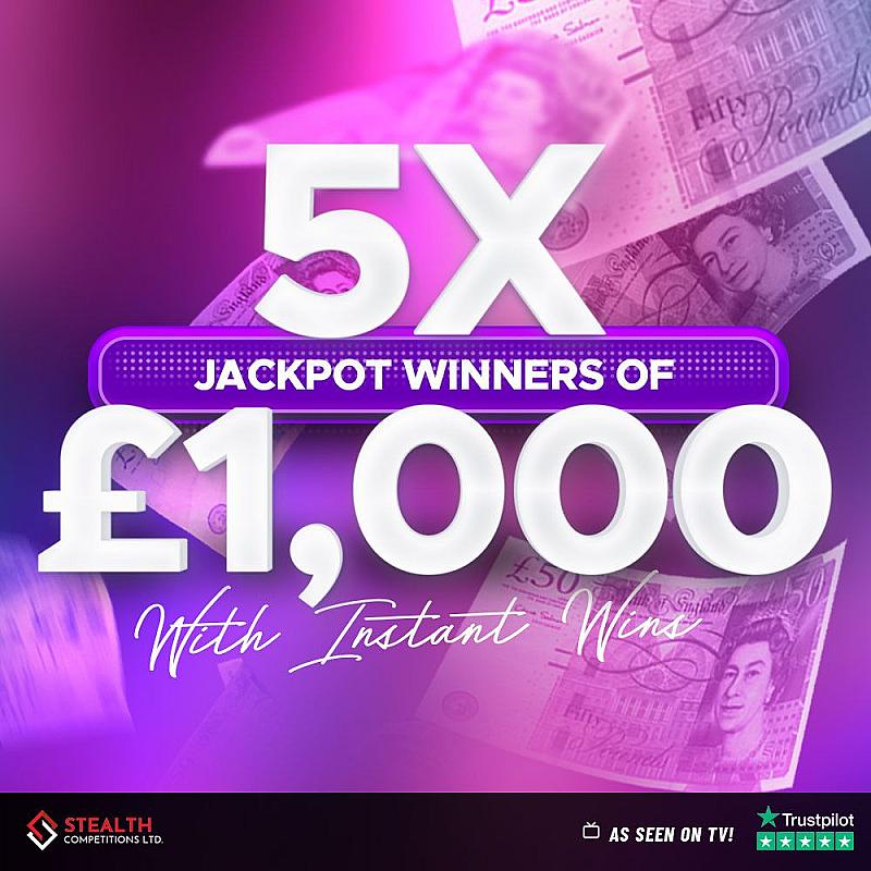 5 WINNERS OF £1,000 WITH INSTANT WINS - AUTO DRAW!