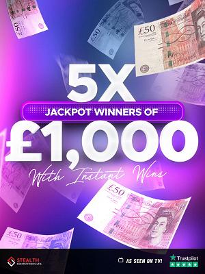 5 WINNERS OF £1,000 WITH INSTANT WINS - AUTO DRAW!
