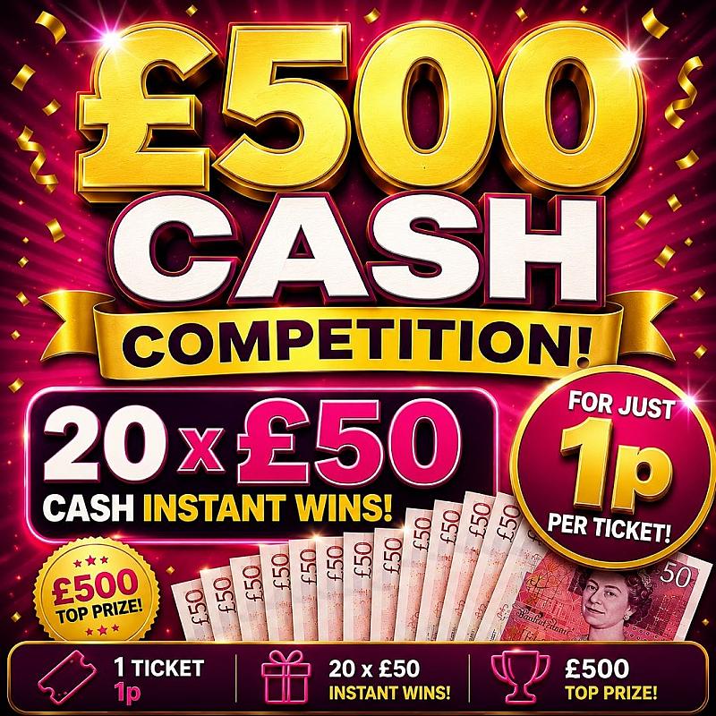 £500 CASH WITH 20 X £50 CASH WINS FOR 1P!