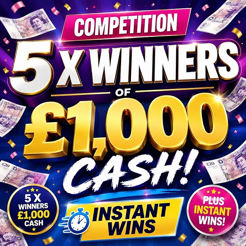 5 WINNERS OF £1,000 WITH INSTANT WINS - AUTO DRAW! 