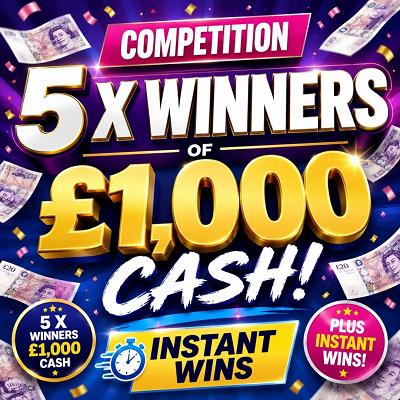 5 WINNERS OF £1,000 WITH INSTANT WINS - AUTO DRAW! 