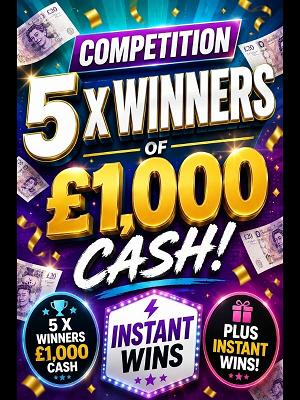5 WINNERS OF £1,000 WITH INSTANT WINS - AUTO DRAW! 