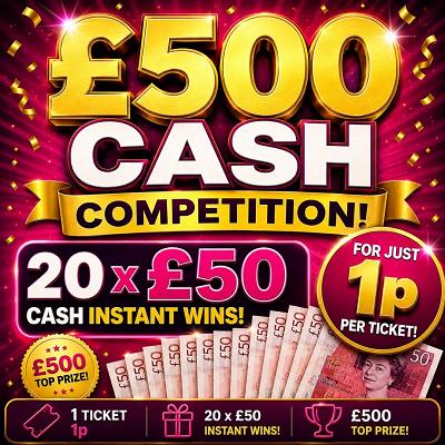£500 CASH WITH 20 X £50 CASH WINS FOR 1P!  