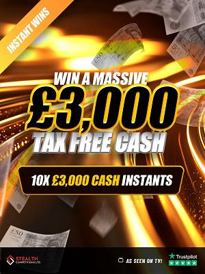 SUPER LOW ODDS £3,000 CASH WITH 10X £3,000 CASH INSTANT WINS! 
